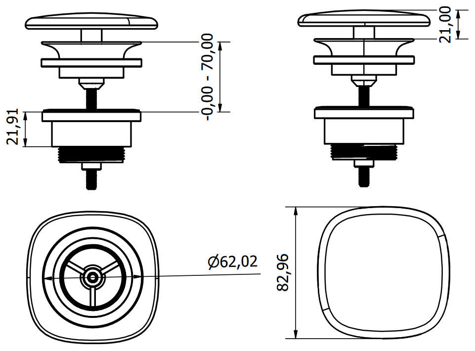 Schaftventil Universal 1 1/4'' mit keramischer Abdeckplatte weiß - Bild 2