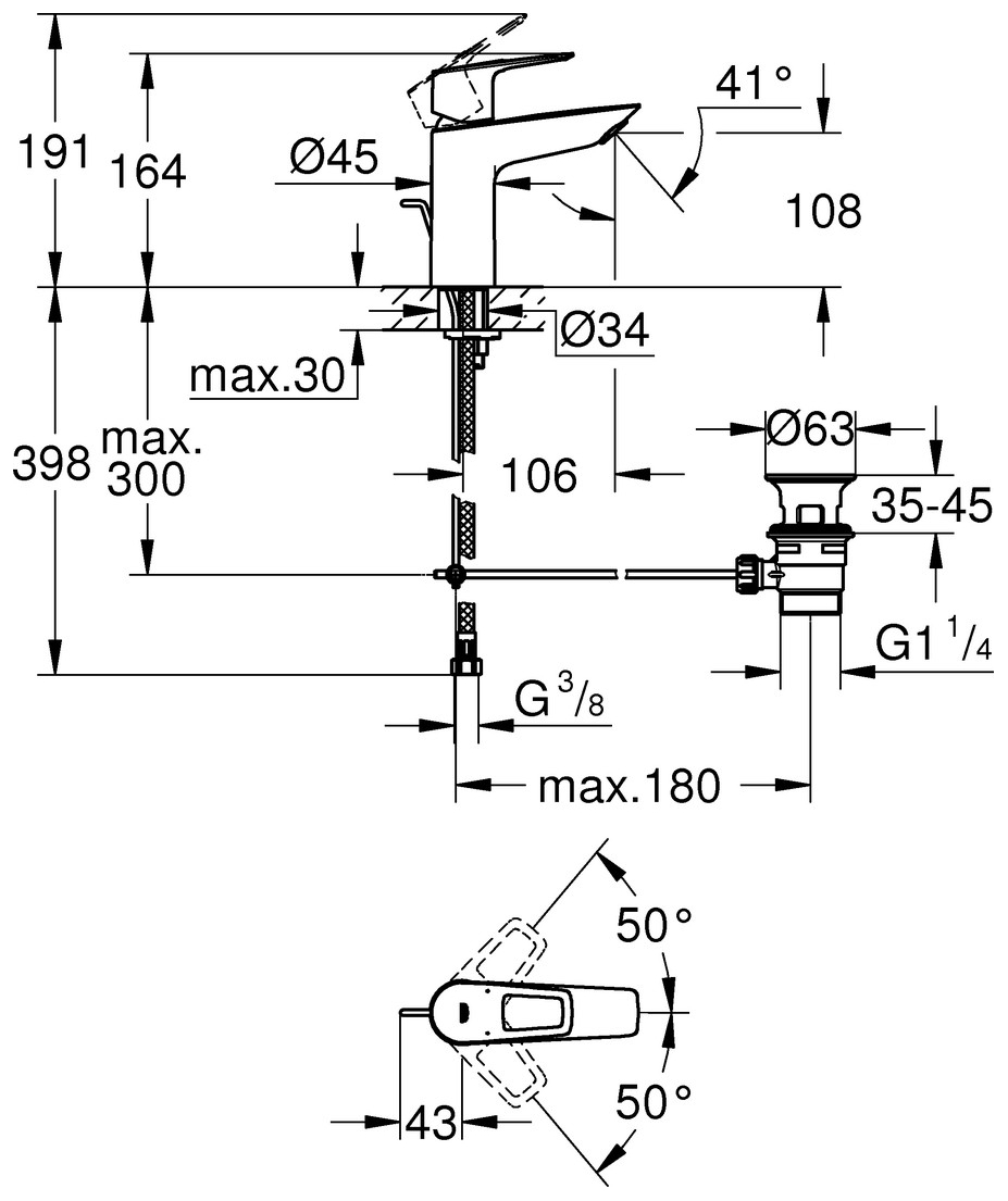 GROHE Waschtischbatterie BauLoop M-Size mit Ablaufgarnitur chrom 23762001 - Bild 5