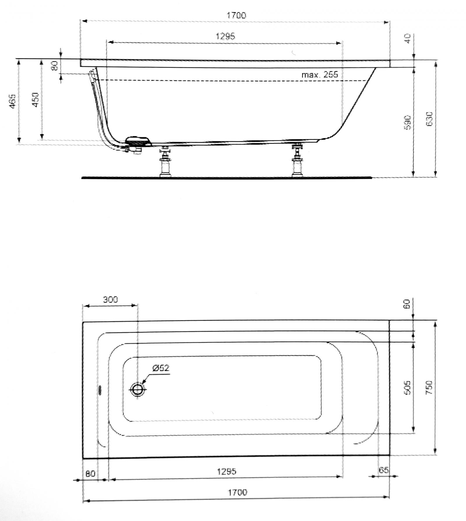 Badewanne 170x75 cm Körperform aus Sanitär-Acryl weiß inklusive Styropor-Wannenträger - Bild 2